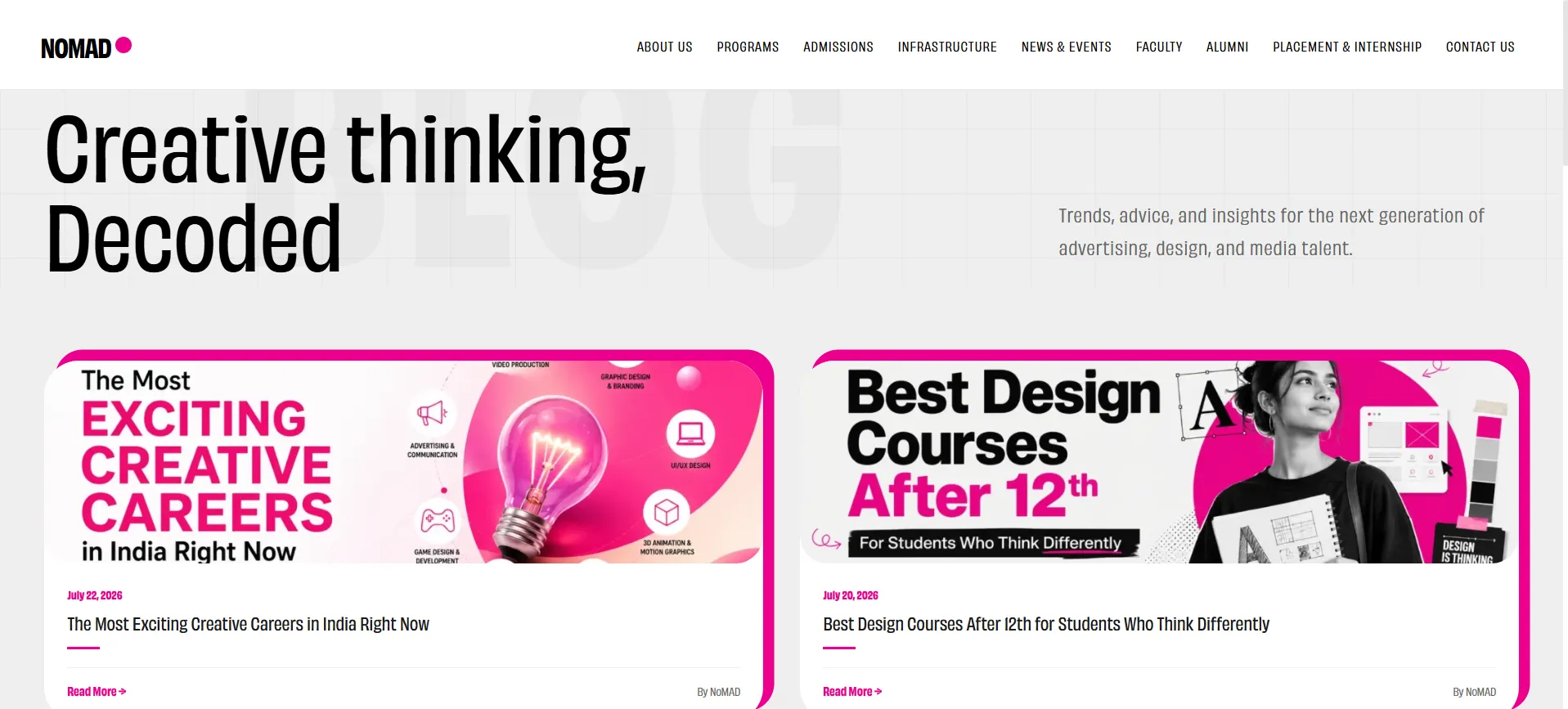 Nomad College – Custom WordPress Blog Page Design & Development